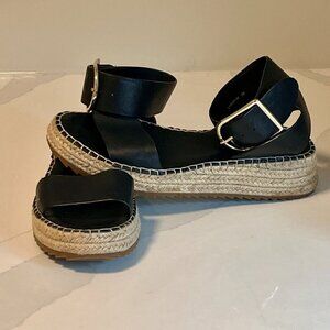 EOS Larah Wedge Espadrille Platform Black Sandal Size 8.5 (39)